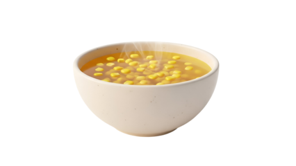 Warm Corn Soup Delight: A close-up of a ceramic bowl brimming with golden corn soup, its steam gently rising, evoking warmth and comfort.