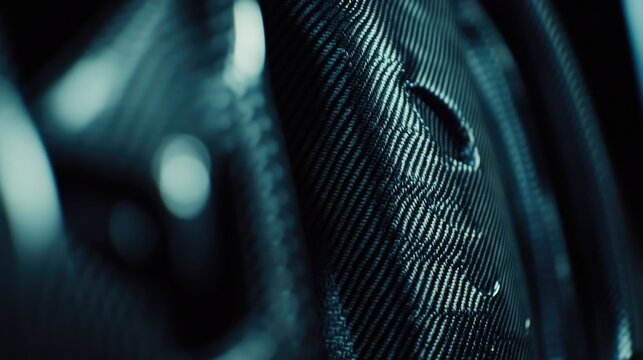 Close-up of carbon fiber fabric on a production line, symbolizing strength and innovation in fiber technology