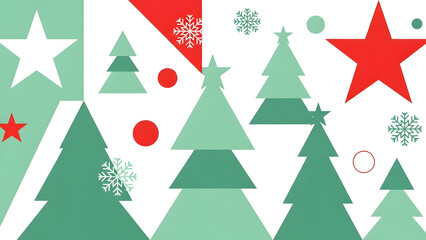 Fototapeta premium Modern Seamless Christmas Pattern with Geometric Trees and Snowflakes