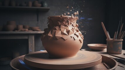Abstract pottery creation with geometric design and dynamic effects