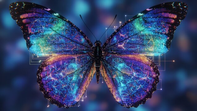Vibrant Butterfly with Colorful Pattern and Digital Effects - Powered by Adobe