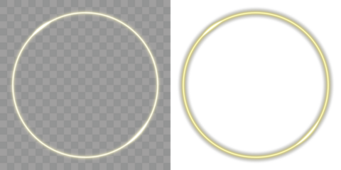 Golden Light Ring on Transparent Background. Glowing orange neon circle on black and transparent background, vibrant luminous ring design. A glowing circular trail with a warm shimmer for overlays.