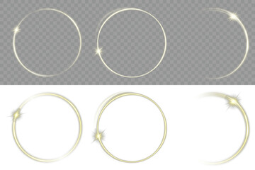 Futuristic minimal light art Magic aura golden circle clipart isolated on transparent background for luxury design and decoration. Golden Light Ring on Transparent Background. Gold glowing ring PNG.