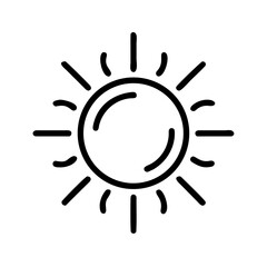 Obraz premium Simple black line sun icon with rays in minimal style 