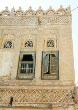 Old house with wooden windows, Al Hudaydah Governorate, Hodeidah, Yemen