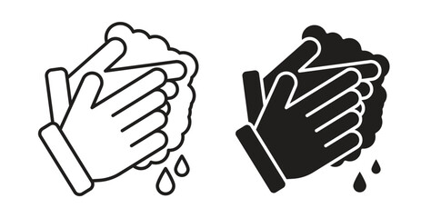 Fototapeta premium Wash your hands icon with line and silhouette versions.