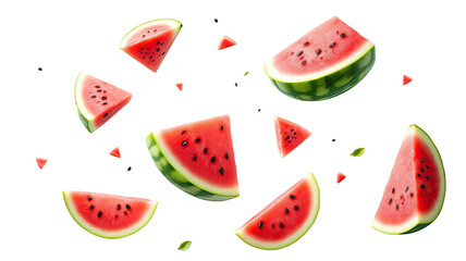 Floating watermelon slices against black background