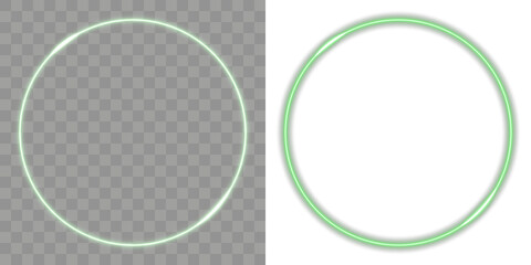 Neon glowing green rings with orbit effect and radial flare. Futuristic motion circle for digital artwork, gaming UI, space-inspired backgrounds, high-tech banners and illuminated particle effects.