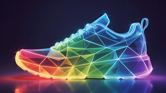 Running shoe composed of translucent geometric light layers – Suitable for athletic technology, futuristic fitness, or sportswear branding. - Powered by Adobe