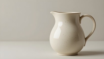 Isolated on a clear background, this elegant light beige ceramic pitcher