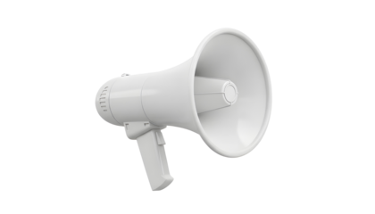 White Megaphone or Loudspeaker on Grey Background