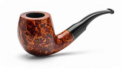 Polished wooden smoking pipe with curved black stem