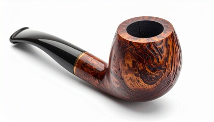 Polished wooden smoking pipe with curved black stem