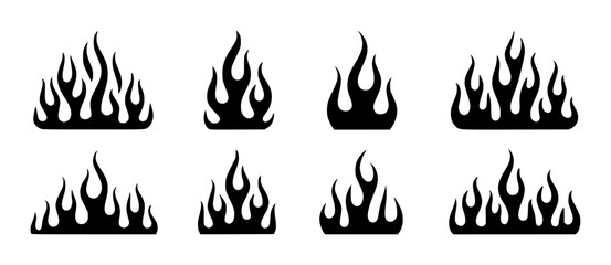 Eight stylized black flame flames fire