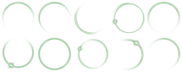 Futuristic motion circle for digital artwork, gaming UI, space-inspired backgrounds, high-tech banners and illuminated particle effects. Neon glowing green rings with orbit effect and radial flare.