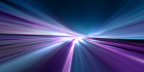 Panoramic dark abstract background with glowing blue and purple light streaks suggesting high speed data flow, perfect for technology, internet, telecom and futuristic presentation designs