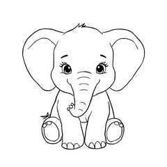 “Cute Baby Elephant Line Art – Simple Black Outline Illustration”
