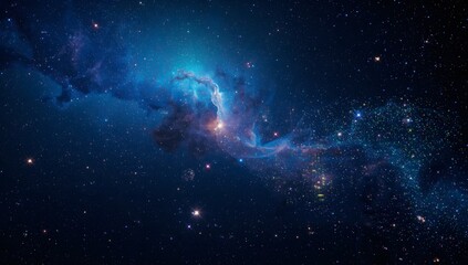 A mesmerizing view of a glowing blue nebula and brilliant stars in the vast cosmos