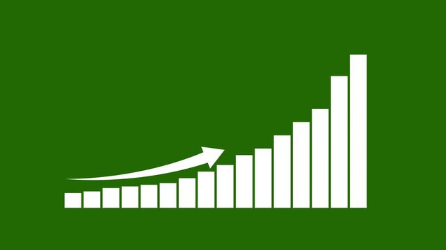 White bar graph with increasing height and a left-pointing arrow indicating growth on a green background