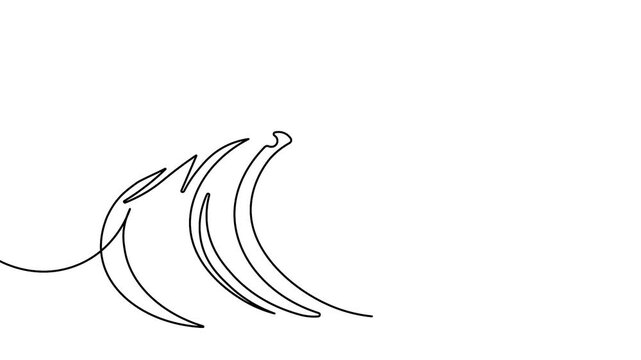 Ocean wave icon one line art animation seamless loop minimal design