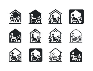 Fototapeta premium Porch Relaxation Icons. Relaxing on porch. Icon set. Set Logo of