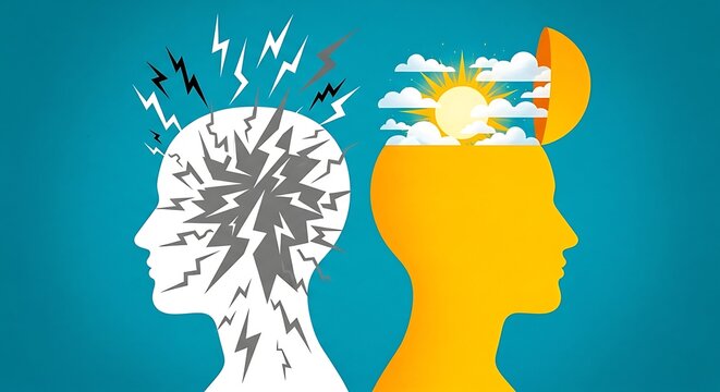 Conceptual illustration of mental health with positive and negative thinking