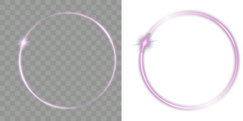Effect, lightning, ball, magic, and glow define this violet energy PNG. Retro digital stories, or futuristic vector designs Violet circle neon frame. Isolated clean background template for decoration.