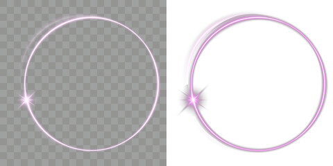 Futuristic spectrum illumination graphic element. Glowing neon circle with blue, pink, and violet tones—ideal for three-dimensional PNG templates. Retro digital stories, or futuristic vector designs