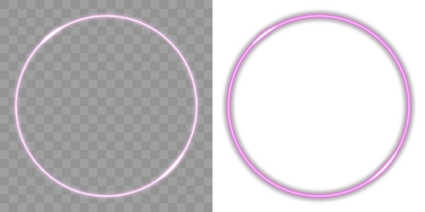 Violet circle neon frame. Effect, lightning, ball, magic, and glow define this violet energy PNG. Retro digital stories, or futuristic vector designs Futuristic spectrum illumination graphic element.