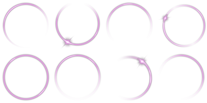 Glowing neon circle with blue, pink, and violet tones—ideal for three-dimensional PNG templates. Isolated clean background template for decoration. Futuristic spectrum illumination graphic element. - Powered by Adobe