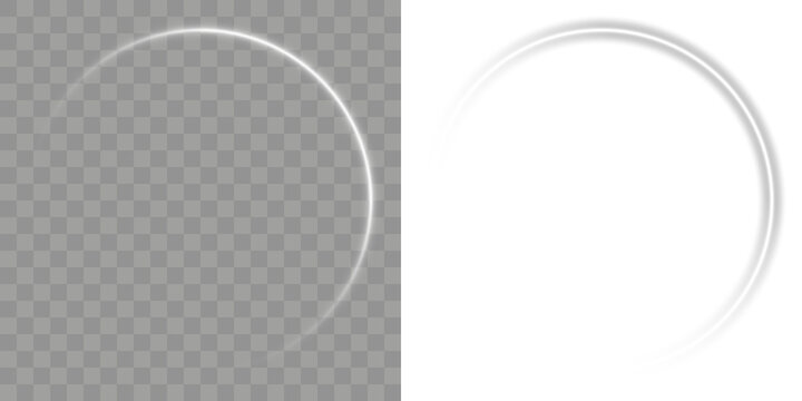 .White light effect. Abstract white light speed lines neon rings glowing circles movement on black background vector illustration. PNG. Rotating shiny rings. The effect of high-speed abstract lines.