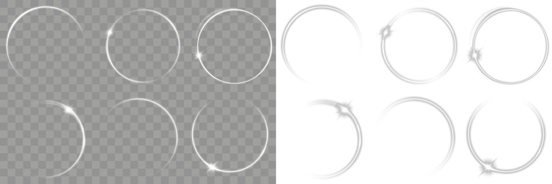 A vibrant, dynamic PNG perfect for futuristic banners, Christmas themes, or energetic abstract designs. PNG. Rotating shiny rings. Glowing white neon circle with sparkle, twirl, and shimmer trail.