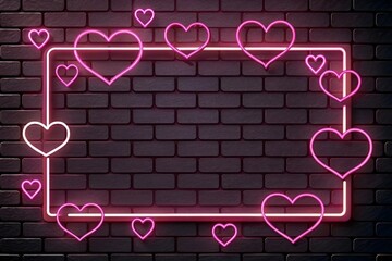 Neon Pink Heart Frame Brick Wall Design