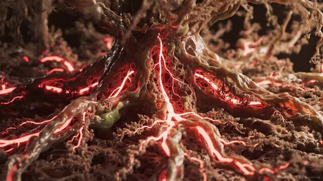 Luminous root system illuminates dark earth
