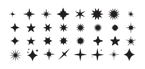 Black shine stars glitter light effect glowing bright burst clean vector collection isolated white background