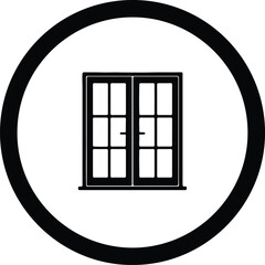 Vector black and white icon of traditional double pane French doors window silhouette Illustration