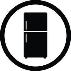 Vector Household kitchen refrigerator freezer appliance glyph icon inside thick circle silhouette Illustration