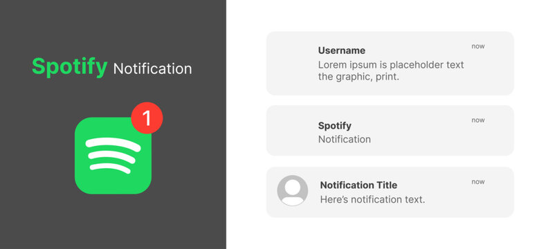 Spotify notification UI on iOS app screen. Clean vector design showing chat alerts, message preview, and modern mobile interface for social media and communication projects.