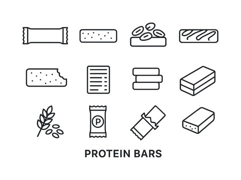 Protein Bars Icons. Protein bars. Line icon set of Protein bars: