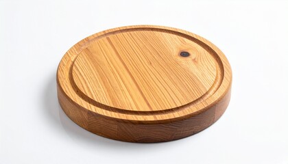 Round wooden cutting board on white surface