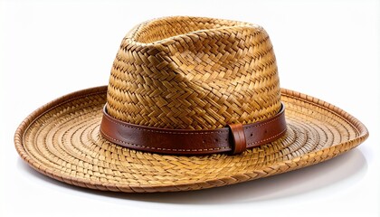 Woven straw hat with leather band