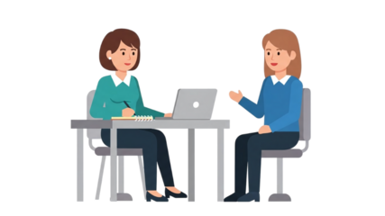 Professional Women Collaborating on Project or Interview in Office Setting, Engaging in Business Meeting or Discussion with Laptop and Notes