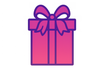 Gift box icon, pink and purple gradient present with ribbon and bow, celebrating holidays and special occasions