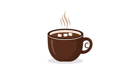 Obraz premium Cozy cup of hot chocolate with marshmallows and steam on a white background