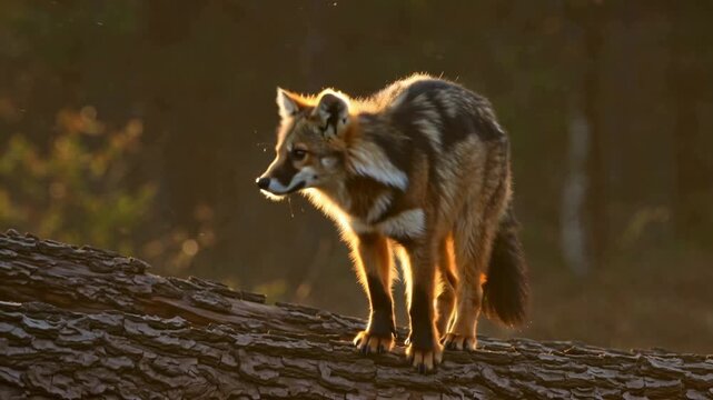 video clip of a wolverine standing proudly on a fallen tree trunk