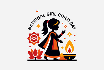 Obraz premium Illustration celebrating National Girl Child Day with a girl figure, a lotus flower, and light, promoting gender equality and empowerment for girls