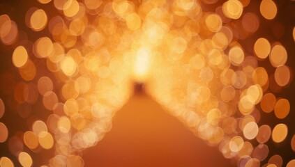 Leading triangular corridor of warm golden bokeh lights converging to top center, with fairy lights