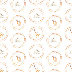 Whimsical Circular Forest Animals Watercolor Pattern