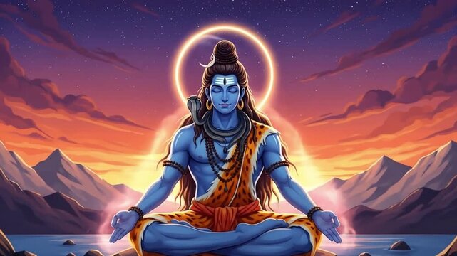 Maha Shivratri festival celebration hindu lord god shiva in Magical lights background