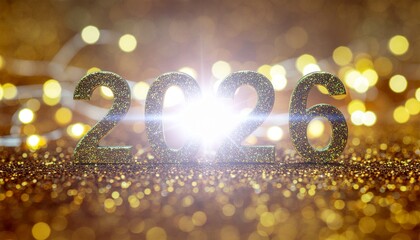 Glittering gold 2026 new year s eve celebration with bright light and bokeh background